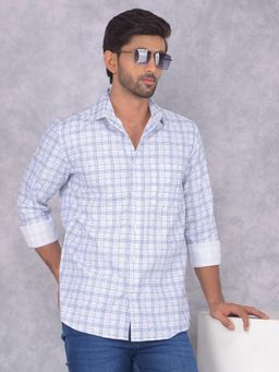 CRIMSOUNE CLUB - Mens Blue Checks Cotton Shirt