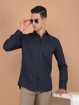 CRIMSOUNE CLUB - Mens Navy Blue Vertical Stripes Shirt