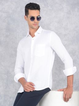 CRIMSOUNE CLUB - Mens White Self Design Cotton Knitted Shirt