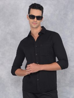 CRIMSOUNE CLUB - Mens Black Self Design Cotton Knitted Shirt