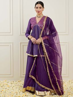 ADORNIA - Women Ethnic Motifs Yoke Design Gotta Patti Kurti with Palazzo & Dupatta (Set of 3)