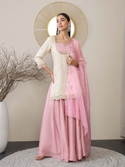 ADORNIA - Women Ethnic Motifs Yoke Design Regular Kurti with Palazzo & with Dupatta (Set of 3)