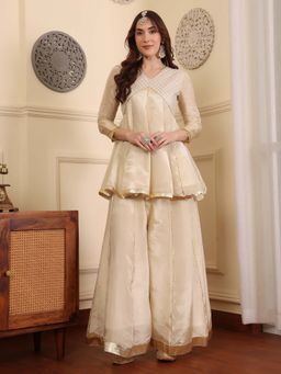 ADORNIA - Women Yoke Design Empire Kurti with Palazzo & with Dupatta (Set of 3)