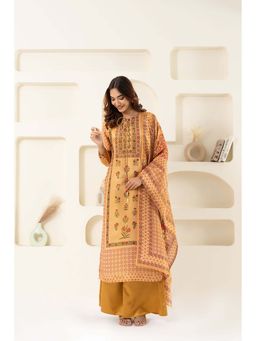 EESHA GUPTA - Cream and Pink Tissue Kurta with Palazzo & Dupatta (Set of 3)