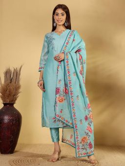 Varanga - Floral Printed Thread Embroidered Kurta Paired with Trouser & Dupatta (Set of 3)