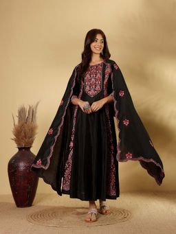 Varanga - Hand Embroidered A Line Kurta with Trouser & Dupatta (Set of 3)