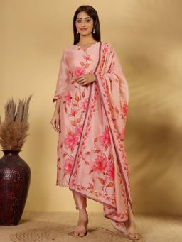 Varanga - Silk Kantha Hand Embroidered Kurta & Trouser with Embroidered Dupatta (Set of 3)