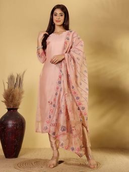 Varanga - Pure Kantha Hand Embroidered Kurta & Trouser with Embroidered Dupatta (Set of 3)