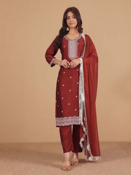 Varanga - Silk Zari and Sequin Embroidered Kurta with Trouser & Dupatta (Set of 3)