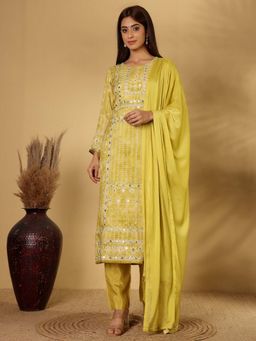 Varanga - Mirror ,Sequin and Gota Hand Embellished Kurta with Trouser & Dupatta (Set of 3)