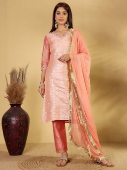 Varanga - Brocade with Zari and Thread Embroidered Kurta with Trouser & Dupatta (Set of 3)
