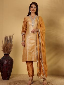 Varanga - Silk Brocade Straight Kurta with Trouser & Dupatta (Set of 3)