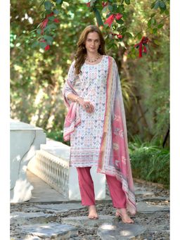 MOJILAA - Multicolor Cotton Geometric Print Straight Kurta with Pant & Dupatta (Set of 3)