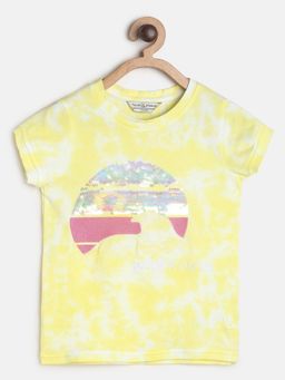 Tales & Stories - Yellow Tie & Dye Half Sleeve Cotton T-Shirt For Girls