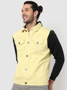 Campus Sutra - Men Colourblock Denim Hooded Jacket