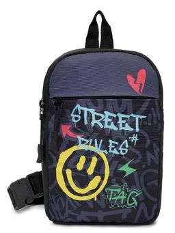 Bewakoof - Unisex Unisex Grey And Black Street Rules Printed Sling Bag