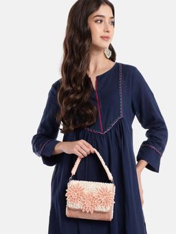 Anekaant - Women Blush And Bead Dusty Pink And Pearl White Clutch