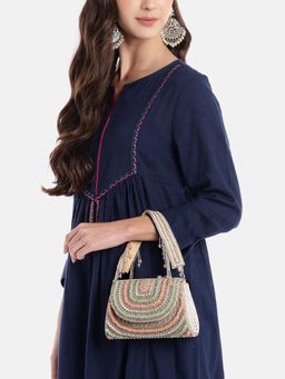 Anekaant - Women Blush And Bead Silver And Pastel Multi Crystal Layered Velvet Clutch