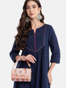 Anekaant - Women Blush And Bead Pink And Pearl White Floral Crystal Beaded Velvet Clutch