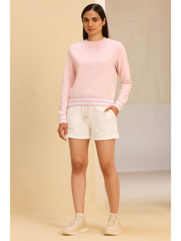 Alonge - Pink Cotton Round Neck Solid Shorts with Sweatshirt