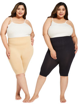 Secrets By ZeroKaata - Black and Beige Solid Thigh Shapers (Pack of 2)