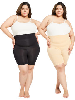 Secrets By ZeroKaata - Black and Beige Solid Thigh Shapers (Pack of 2)