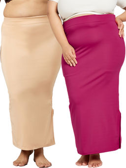 Secrets By ZeroKaata - Beige and Magenta Solid Saree Petticoat (Pack of 2)