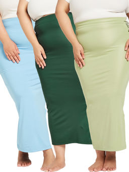 Secrets By ZeroKaata - Green and Blue Solid Saree Petticoat (Pack of 3)
