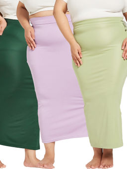 Secrets By ZeroKaata - Green and Lavender Solid Saree Petticoat (Pack of 3)