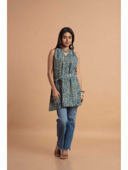 PANCHRANGA - Indigo Ajrakh Whisper Cotton Tunic