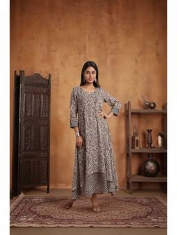 PANCHRANGA - Women Brown Kashish Double-Layered Hand Block Print Maxi Dress