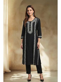 PANCHRANGA - Women Noir Elegance Hand Chikankari Cotton Kurta and Pant