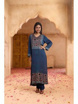 PANCHRANGA - Women Indigo Heritage Hand Ajrakh Modal Kurta and Pant