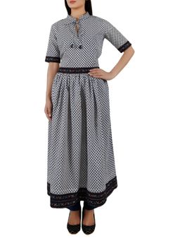 Tjori - Black-Blue Pure Cotton Ajrakh Anarkali Kurta