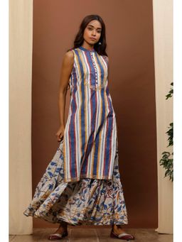 Tjori - White Striped Cotton Straight Kurta