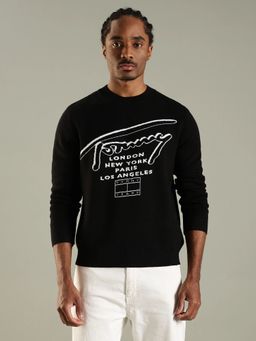 Tommy Hilfiger - Black Typographic Regular Fit Cotton Sweatshirt