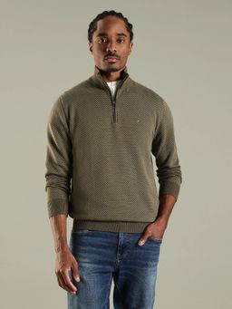 Tommy Hilfiger - Olive Texture Regular Fit Cotton Sweatshirt