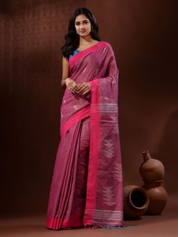 CHARUKRITI - Magenta Tissue Handwoven Saree with Texture Pallu with Unstitched Blouse