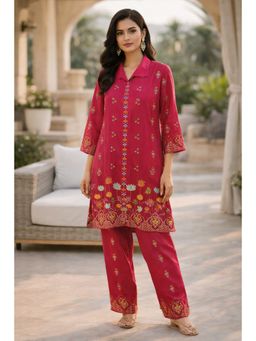 PIRRA DESIGN - Women's Pink Natural Crape Floral Printed Co-Ord Set
