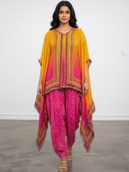 PIRRA DESIGN - Women's Orange and Yellow Crepe Kaftan Kurti with Salwar