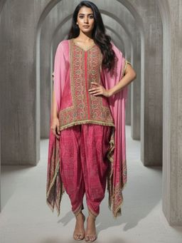 PIRRA DESIGN - Women's Pink Crepe Kaftan Kurti with Salwar