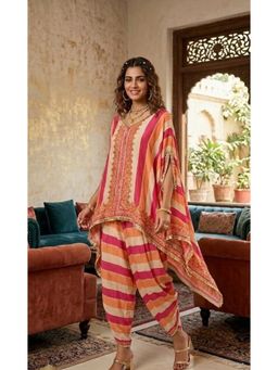 PIRRA DESIGN - Women's Pink Natural Crape Kaftan Kurti with Salwar