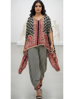 PIRRA DESIGN - Women's Black and White Crepe Kaftan Kurti with Salwar