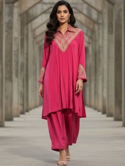 PIRRA DESIGN - Women's Pink Crepe Fusion Dyed Kurta with Palazzo