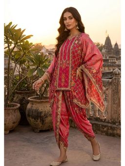 PIRRA DESIGN - Women's Rani Pink Printed Kaftan Kurti with Dhoti