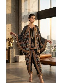 PIRRA DESIGN - Women's Black Printed Kaftan Kurti with Dhoti