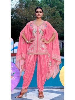 PIRRA DESIGN - Women' Pink Natural Crape Kaftan Kurti with Salwar
