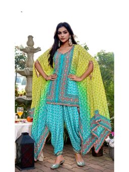 PIRRA DESIGN - Women's Yellow and Sky Blue Crepe Kaftan Kurti with Salwar