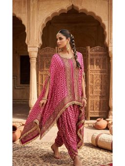 PIRRA DESIGN - Women's Rani Pink Natural Crape Kaftan Kurti with Salwar