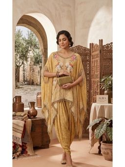 PIRRA DESIGN - Women' Lemon Yellow Crepe Kaftan Kurti with Salwar